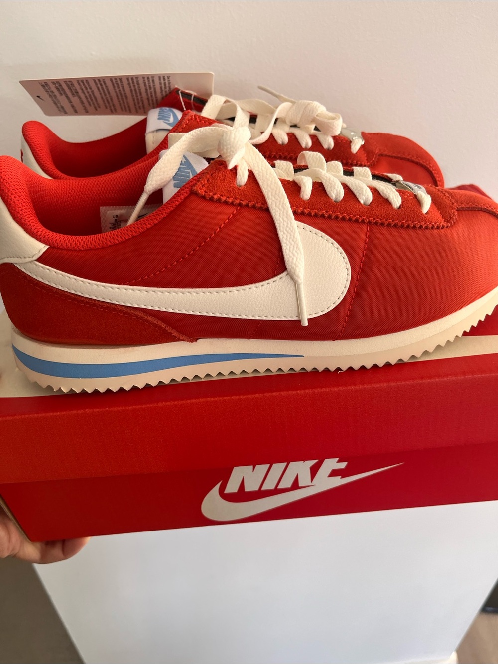 Nike Red and White Classic Cortez-Style Sneakers